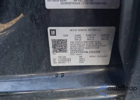 2020 Chevrolet Silverado 1500 4Wd Short Bed Lt Trail Boss из США, поврежденный, VIN 1GCPYFED6LZ222208